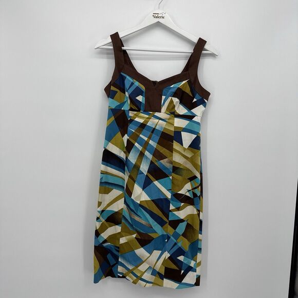 Nine West Y2k Style Multicolor Geometric Pattern Dress Size 2 Ruffle - Picture 1 of 9